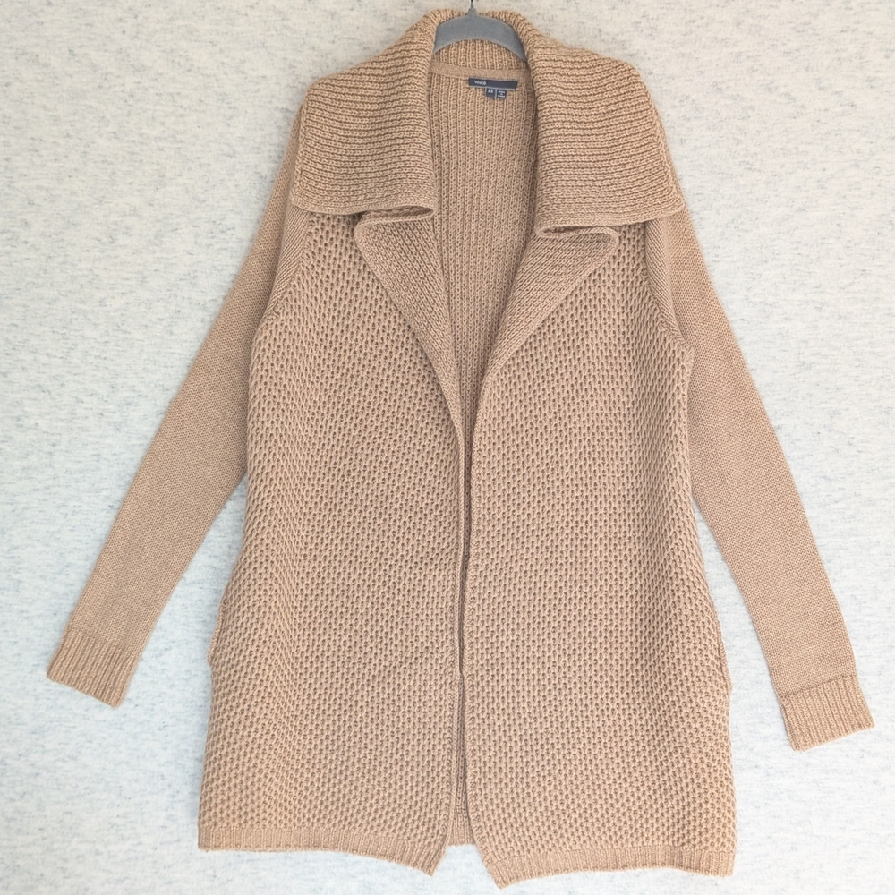 Vince Luxury Yak & Wool Chunky Knit Long Cardigan Camel Tan Sz XS